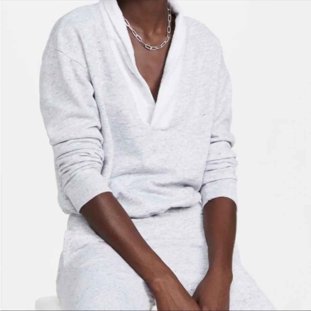 Monrow neps shawl collar sweatshirt Heather gray pullover 5912